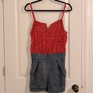 BCBGeneration Pink Romper Sz: M Denim Bottom